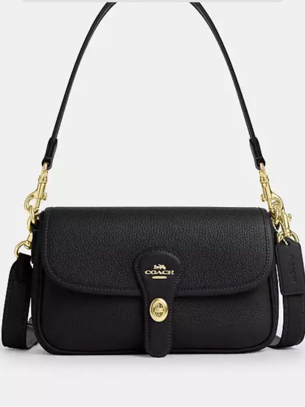 đ¤Coach NWT Black Pebbled Leather Hadley Turn Lock Shoulder Bag / Gold Hardware